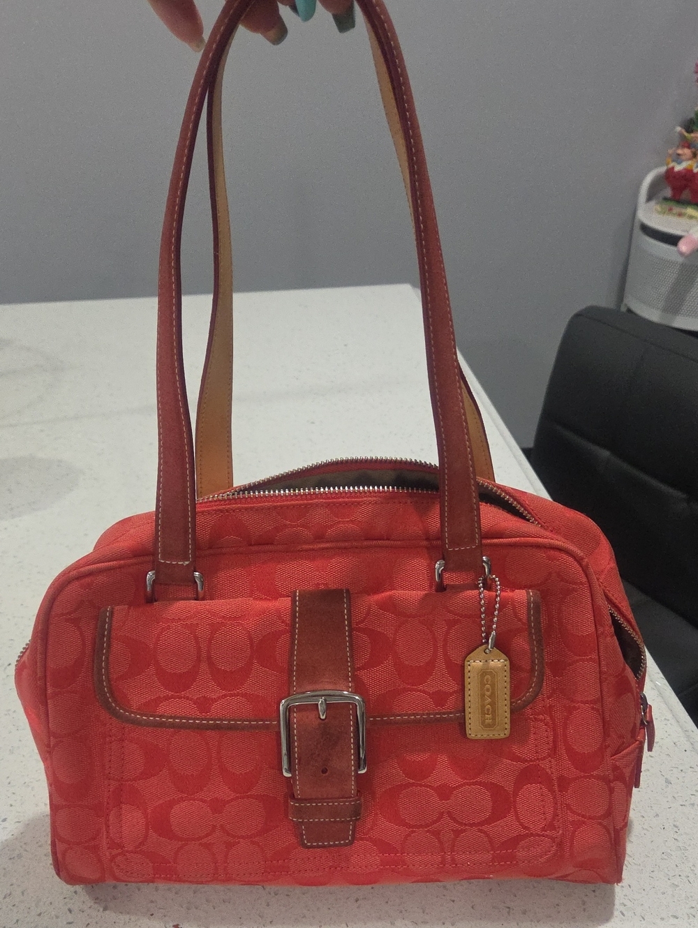 Vintage Y2K-era Coach Coral Jacquard Shoulder Satchel with Suede Trim